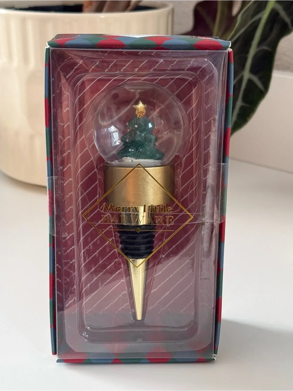 Gold Tone Christmas Tree Wine Stopper